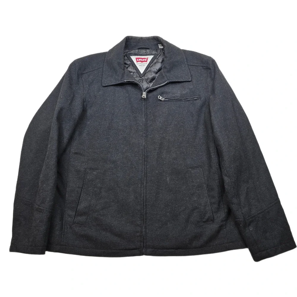 Levi Strauss Wool Bomber Jacket Mens XL Dark Gray Zip Quilted Lined